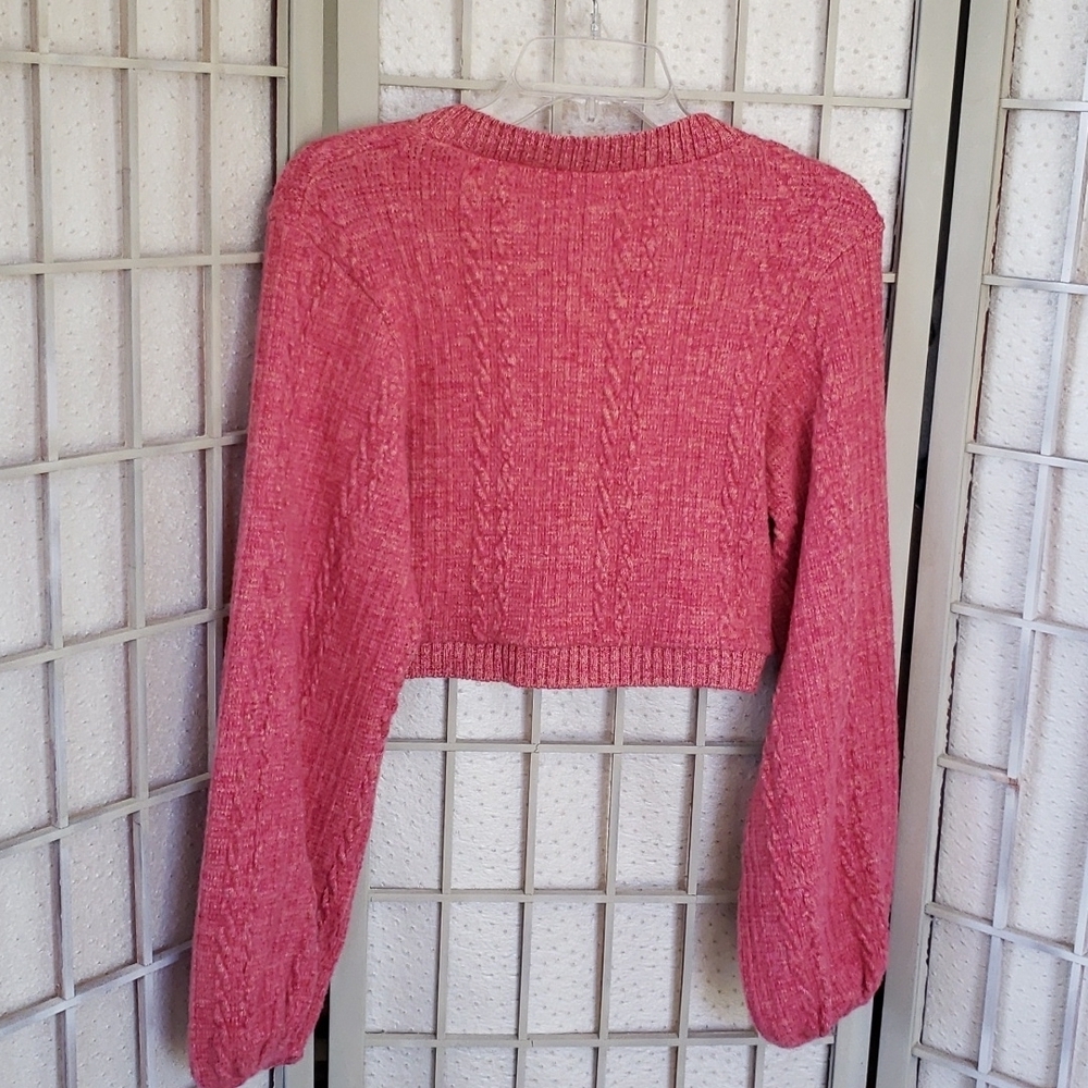 Zara nwt long wide smoked  sleeves crop length coral  womens sweater size M - Picture 4 of 5